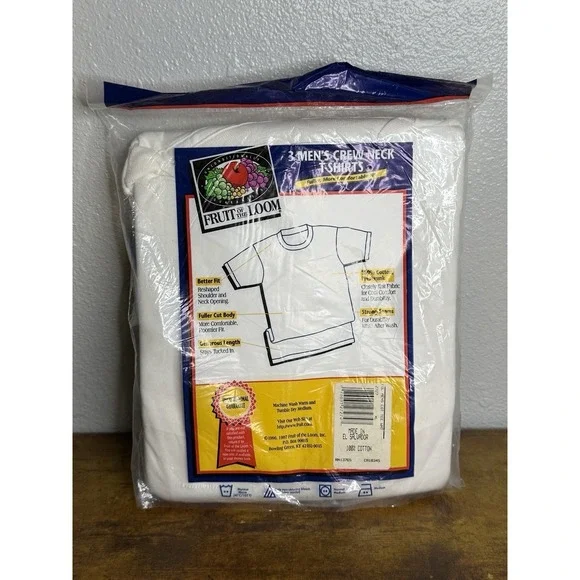 VTG Mens Fruit Of The Loom 3 Pack White Cotton Tshirts XL NWT Undershirt - Picture 3 of 4
